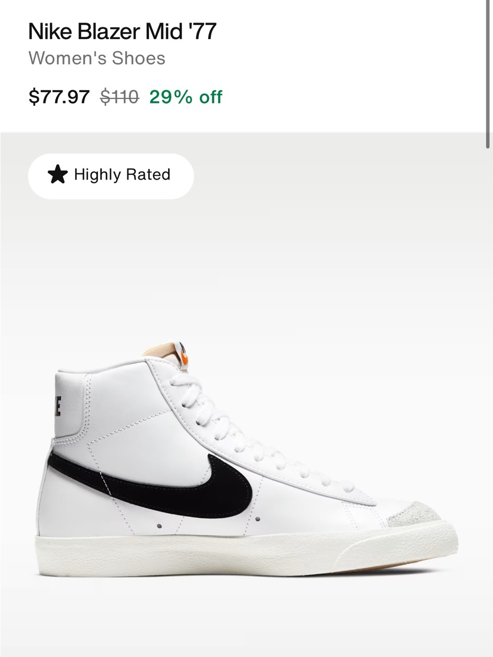 Nike Blazer Mid '77 White with Black Swoosh Women's Athletic Shoes